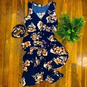 Long Sleeveless Floral Maxi Dress Navy Medium